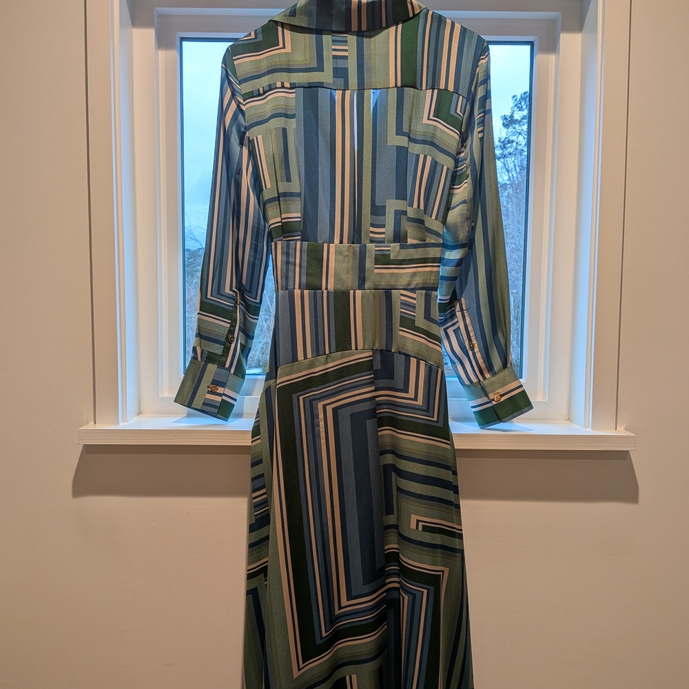 Tahari ASL Green and Blue Geometric Midi Dress - Picture 3 of 6